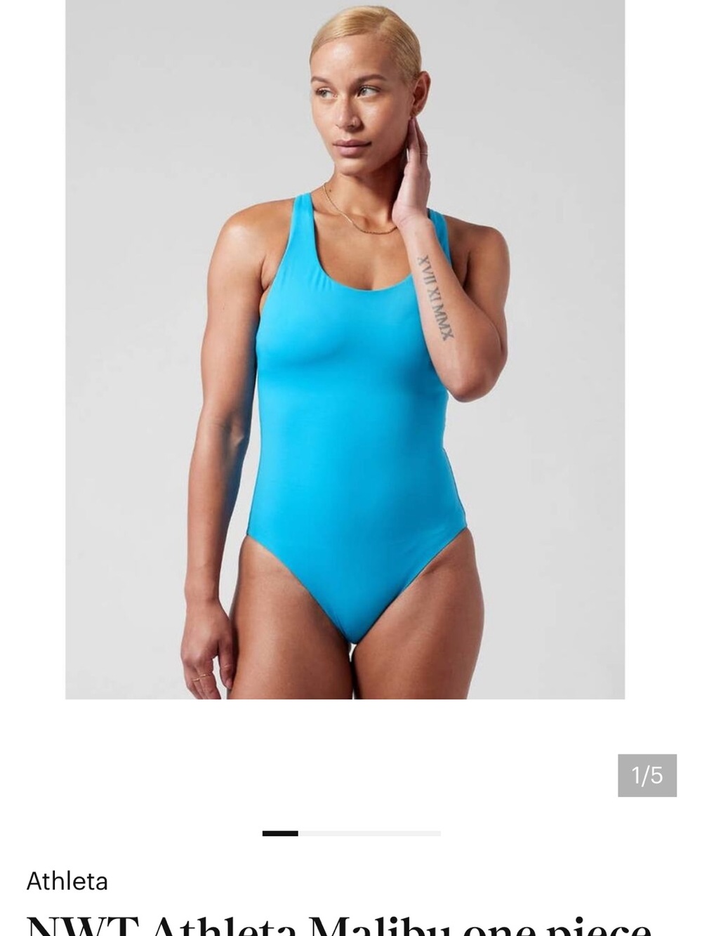 Athleta Malibu Santorini Blue Scoop-Back One-Piece Swimsuit size S